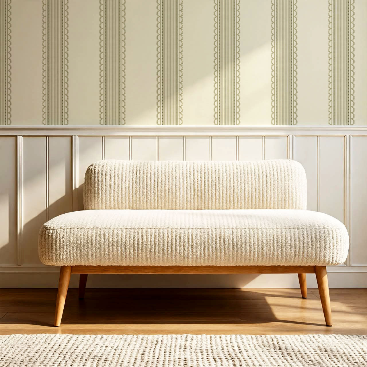 Zuri Scallop Stripes Butter Sage Wallpaper