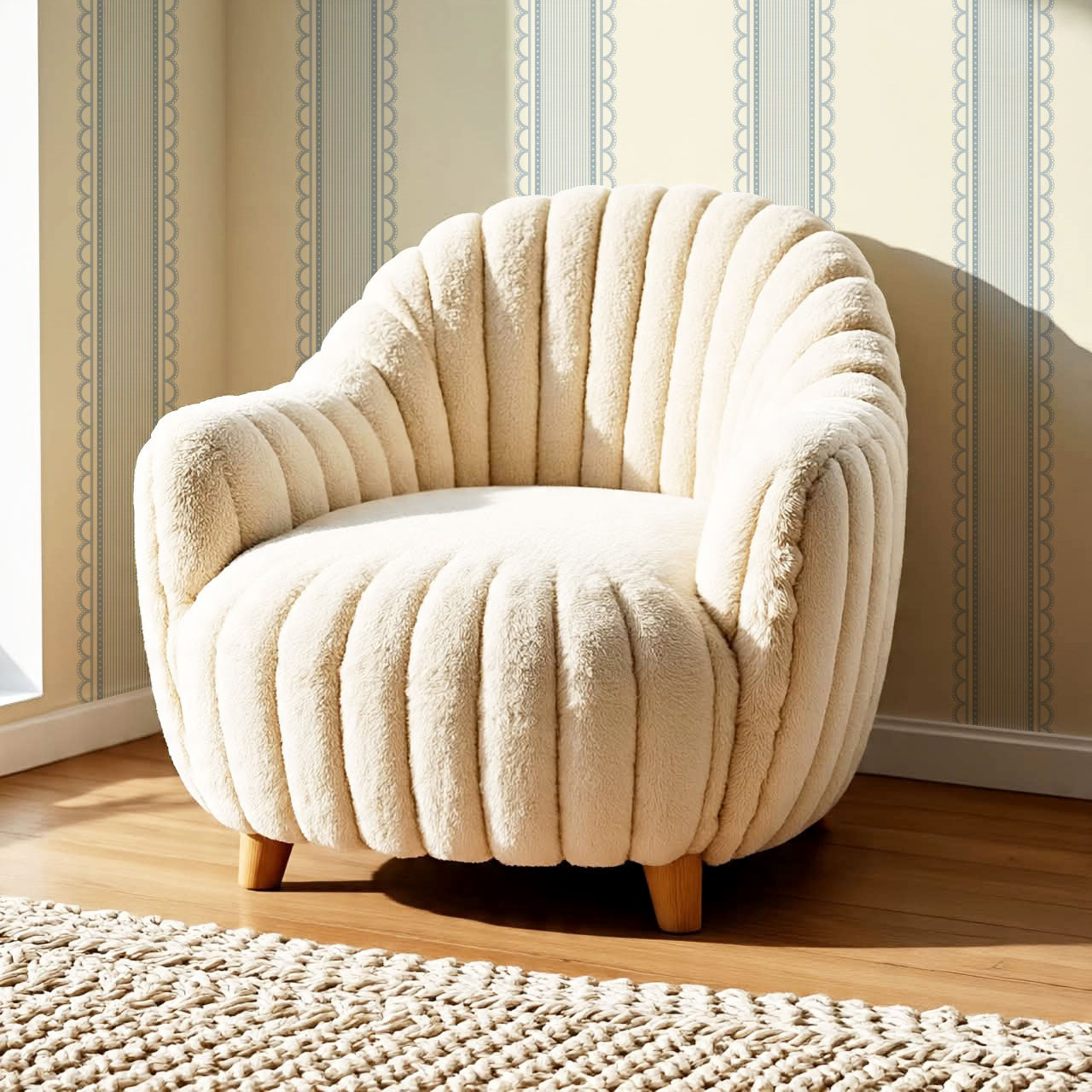 Zuri Scallop Stripes Butter Blue Wallpaper